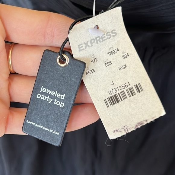 Brand New Express Silk Black V-Neck Swarovski Crystal Jeweled Party Top Dressy - Picture 9 of 16